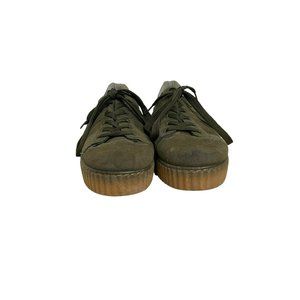 Han's Women's Suede Platform Sneakers Army Green Size 9 Unisex Skater Chunky